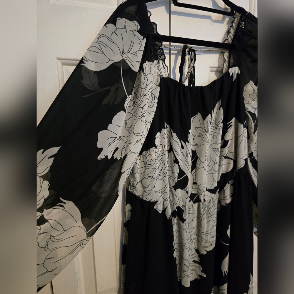 Floral Black and White Dress